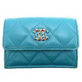 Chanel Coco Mark Dreifach-Brieftasche Blau Türkis