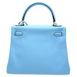 Hermès-Hermes Kelly 25 W Handbag in Swift Celeste-Blue,Light blue
