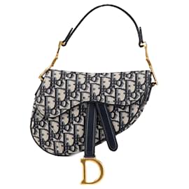 Dior-Dior Blue Mini Oblique Canvas Saddle Bag-Blue
