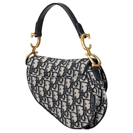 Dior-Dior Blue Mini Oblique Canvas Saddle Bag-Blue