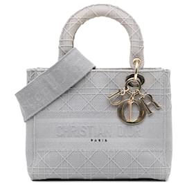 Dior-Dior Gray Medium Canvas Cannage Lady D Lite-Brown,Grey