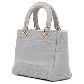 Dior-Dior Gray Medium Canvas Cannage Lady D Lite-Brown,Grey