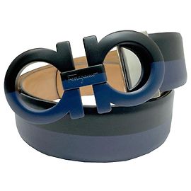 Gancini Ledergürtel von Salvatore Ferragamo Schwarz Marineblau