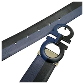 Salvatore Ferragamo-Salvatore Ferragamo Gancini Leather Belt-Black,Navy blue