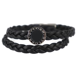 Bulgari Pulsera de cuero Bvlgari Man con charm Negro