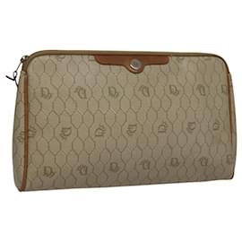Christian Dior-Christian Dior Honeycomb Canvas Clutch Bag PVC Beige Brown Auth bs22026-Beige,Golden