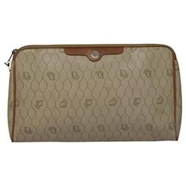 Christian Dior-Christian Dior Honeycomb Canvas Clutch Bag PVC Beige Brown Auth bs22026-Beige,Golden
