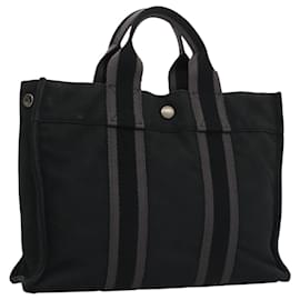 Hermès-HERMES Fourre Tout PM Sac à Main Toile Noir Gris Argent Auth 111811-Marron,Noir,Argenté