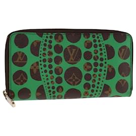 Louis Vuitton-LOUIS VUITTON Monogram Yayoi Kusama Zippy Wallet Green M60451 LV Auth 112384-Green