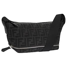 Fendi-FENDI Zucca Canvas Shoulder Bag Black Auth FF3878A-Black