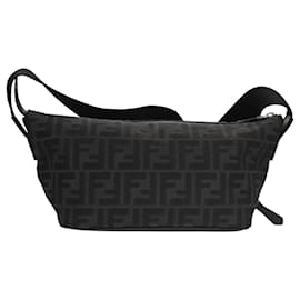Fendi-FENDI Zucca Canvas Shoulder Bag Black Auth FF3878A-Black