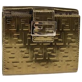Fendi-FENDI Zucchino Canvas Wallet Patent leather Gold Auth 108922-Golden