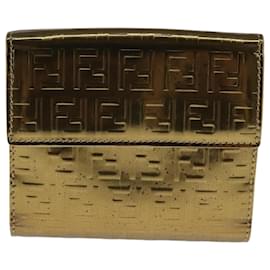 Fendi-FENDI Zucchino Canvas Wallet Patent leather Gold Auth 108922-Golden