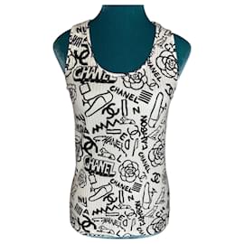 Chanel-Chanel 19A Paris-New York Egypt Graffiti Tank Top Size FR 36-Black,White