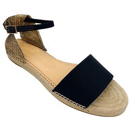 Charlotte Olympia Black / Gold Metallic Espadrille Ankle Strap Sandals Black