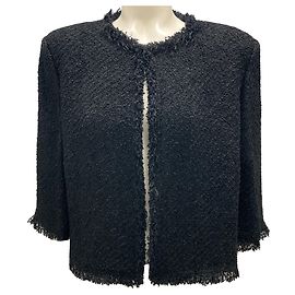 Giacca in tweed bouclé nera con frange Sonia Rykiel Nero