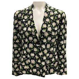 Dolce & Gabbana-Dolce & Gabbana Black Multi Floral Silk Blazer-Black