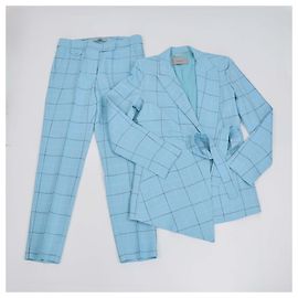 Marella Blue Girante Basket Weave Blazer & Pants Blue