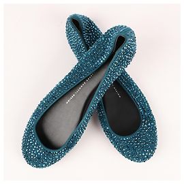 Giuseppe Zanotti Blue Crystal Embellished Ballet Flats in Size 37 EU Blue