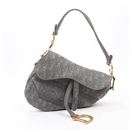 Dior-Christian Dior Oblique Saddle Bag Jacquard × Leather One Shoulder Bag in Gray-Grey