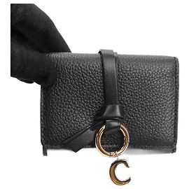 Chloé 'Alphabet' Black Tri-Fold Wallet in Grainy Leather Black