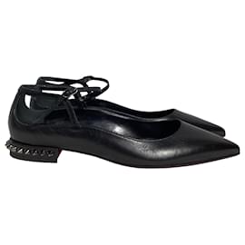 Christian Louboutin-Christian Louboutin Conclusive Spike Red Sole Ballerina Flats in Black Leather-Black