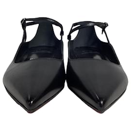 Christian Louboutin-Ballerines à semelle rouge à pointes conclusives Christian Louboutin en cuir noir-Noir