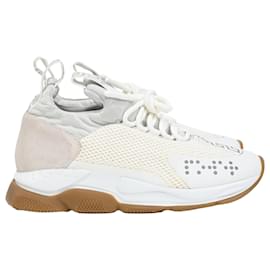 Versace-Versace Cross Chainer Sneakers in White Suede-White,Cream