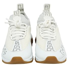 Versace-Versace Cross Chainer Sneakers in White Suede-White,Cream