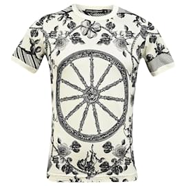 Dolce & Gabbana-Dolce & Gabbana Monochrome Pique Rose Printed T-Shirt in White Cotton-White