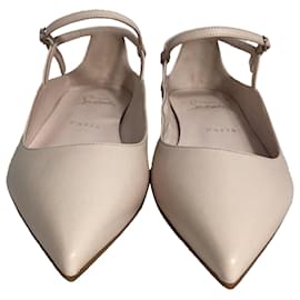 Christian Louboutin-Christian Louboutin Conclusive Spike Red Sole Ballerina Flats in Nude Leather-Brown,Flesh
