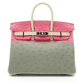 Hermès-Hermes Birkin 25 Ostrich Handbag Pink/Ivory-Pink