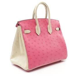 Hermès-Hermes Birkin 25 Ostrich Handbag Pink/Ivory-Pink