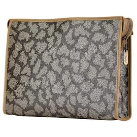 Yves Saint Laurent-YSL Logo Brown PVC Leather Clutch Bag-Brown