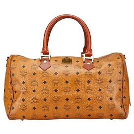 MCM PVC Leather Boston Bag Brown