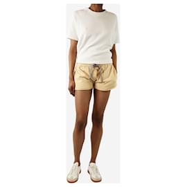 Brunello Cucinelli-Pale yellow elasticated mini shorts - size S-Yellow