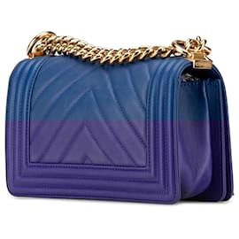 Chanel-Chanel Blue Small Chevron Lambskin Boy Flap-Blue