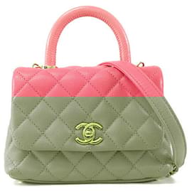 Chanel-Chanel Pink Extra Mini Caviar and Lizard Embossed Coco Top Handle Bag-Pink