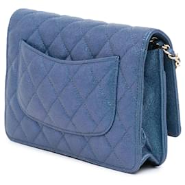 Chanel-Chanel Blue CC Quilted Iridescent Caviar Wallet on Chain-Blue,Dark blue