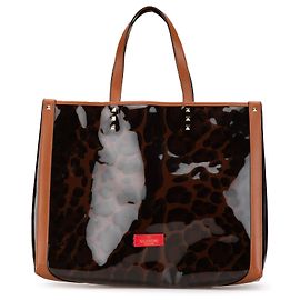 Valentino Brown Small PVC Leopard Print Rockstud Einkaufstasche Braun