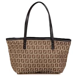 Fendi-Fendi Brown Zucchino Canvas Tote-Brown,Beige