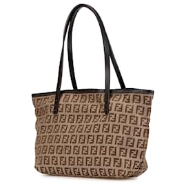 Fendi-Fendi Brown Zucchino Canvas Tote-Brown,Beige