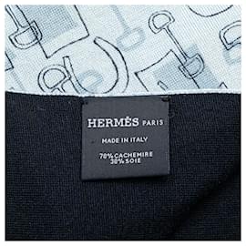 Hermès-Hermès Blue Printed Cashmere Silk Stole Scarf-Blue,Light blue