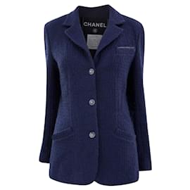 Chanel-Chanel CC Gripoix Buttons Navy Tweed Jacket 38 FR-Navy blue
