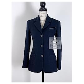 Chanel-Chanel CC Gripoix Buttons Navy Tweed Jacket 38 FR-Navy blue