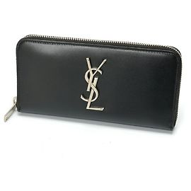 Saint Laurent Cassandra Reißverschluss Geldbörse Schwarz Silber