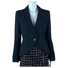 Chanel-Chanel CC Buttons Navy & Green Lesage Tweed Jacket-Navy blue