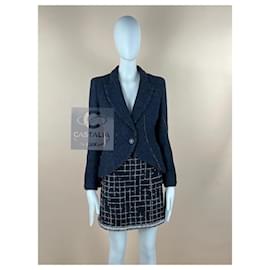 Chanel-Chanel CC Buttons Navy & Green Lesage Tweed Jacket-Navy blue