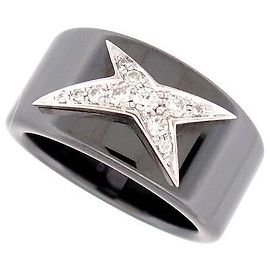 NINE MAUBOUSSIN RING DEMON STAR CERAMIC T51 WHITE GOLD 18K DIAMONDS Black