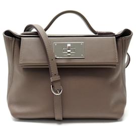 Hermès-SAC A MAIN HERMES 24/24 MINI CUIR EVERCOLOR & SWIFT ETOUPE BANDOULIERE 2012 BAG-Taupe